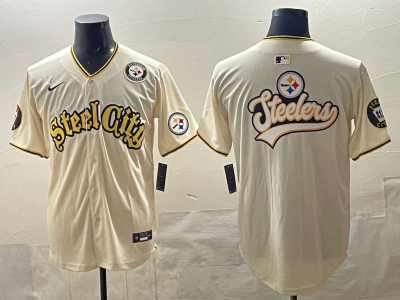 Men 2025 Nike Pittsburgh Steelers Blank Cream Limited NFL Jersey style 014->pittsburgh steelers->NFL Jersey